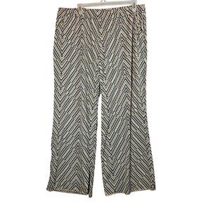 Lane Bryant 22/24  Print Wide-Leg Pants Elastic Waist Black White Career date
